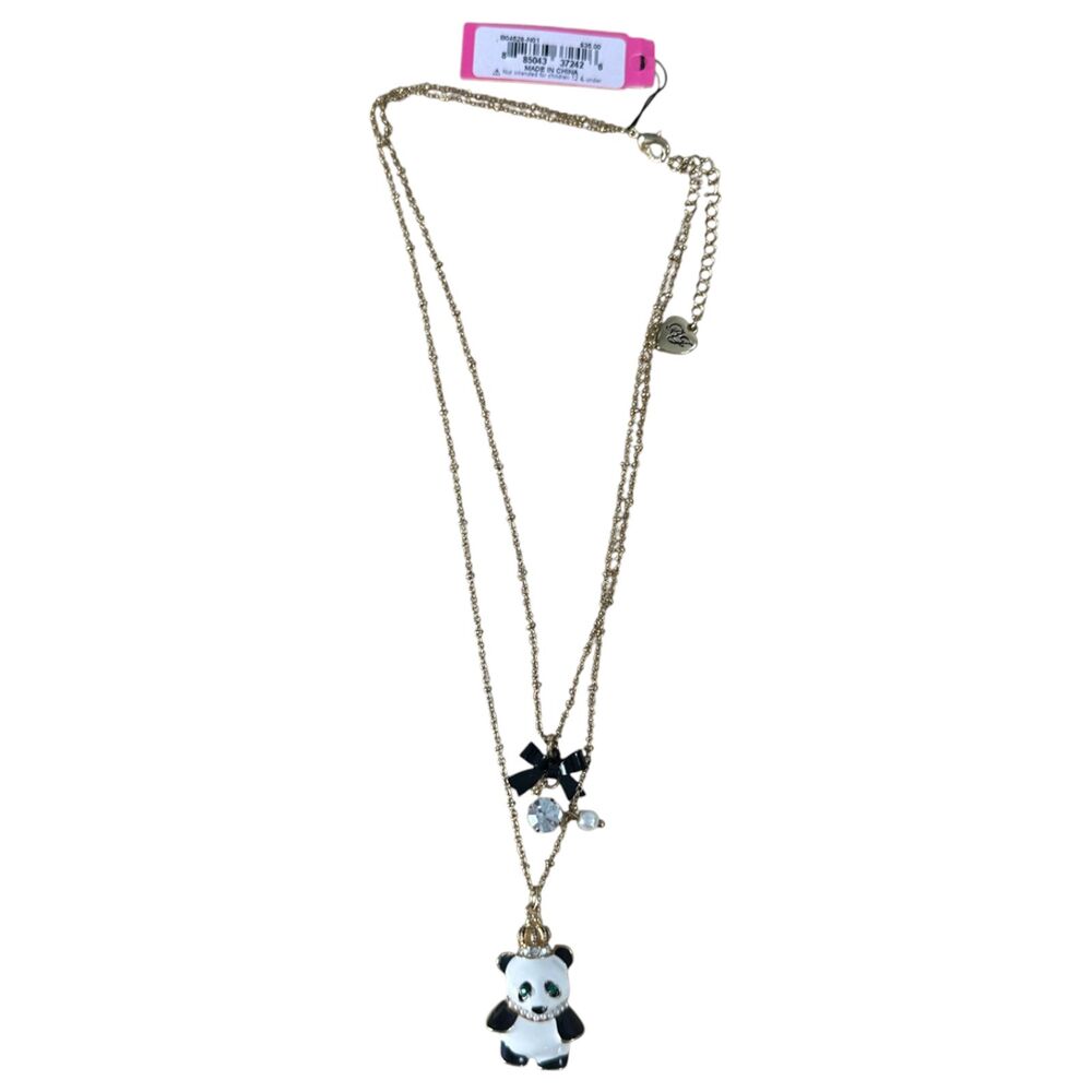 Betsey Johnson Panda Bear Bow Layered Necklace NEW with Tags - Picture 2 of 4